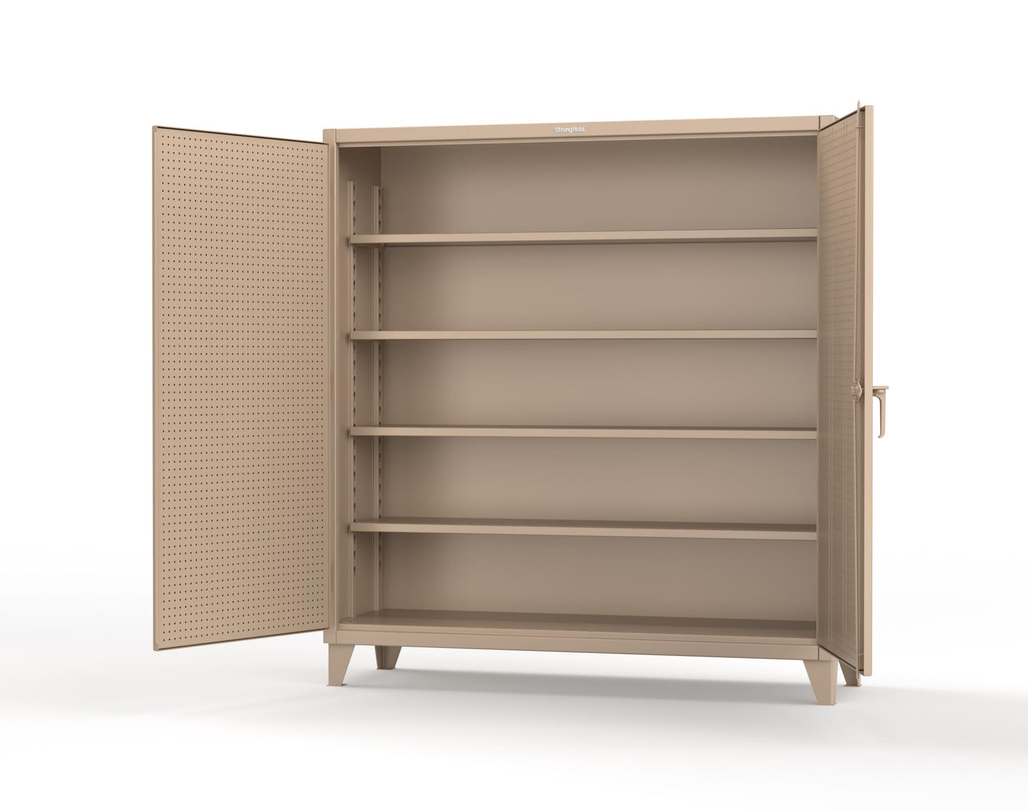 Extreme Duty 12 GA Cabinet with Pegboard Doors, 4 Shelves | 72 In. W x 24 In. D x 78 In. H - 66-PB-244-1019