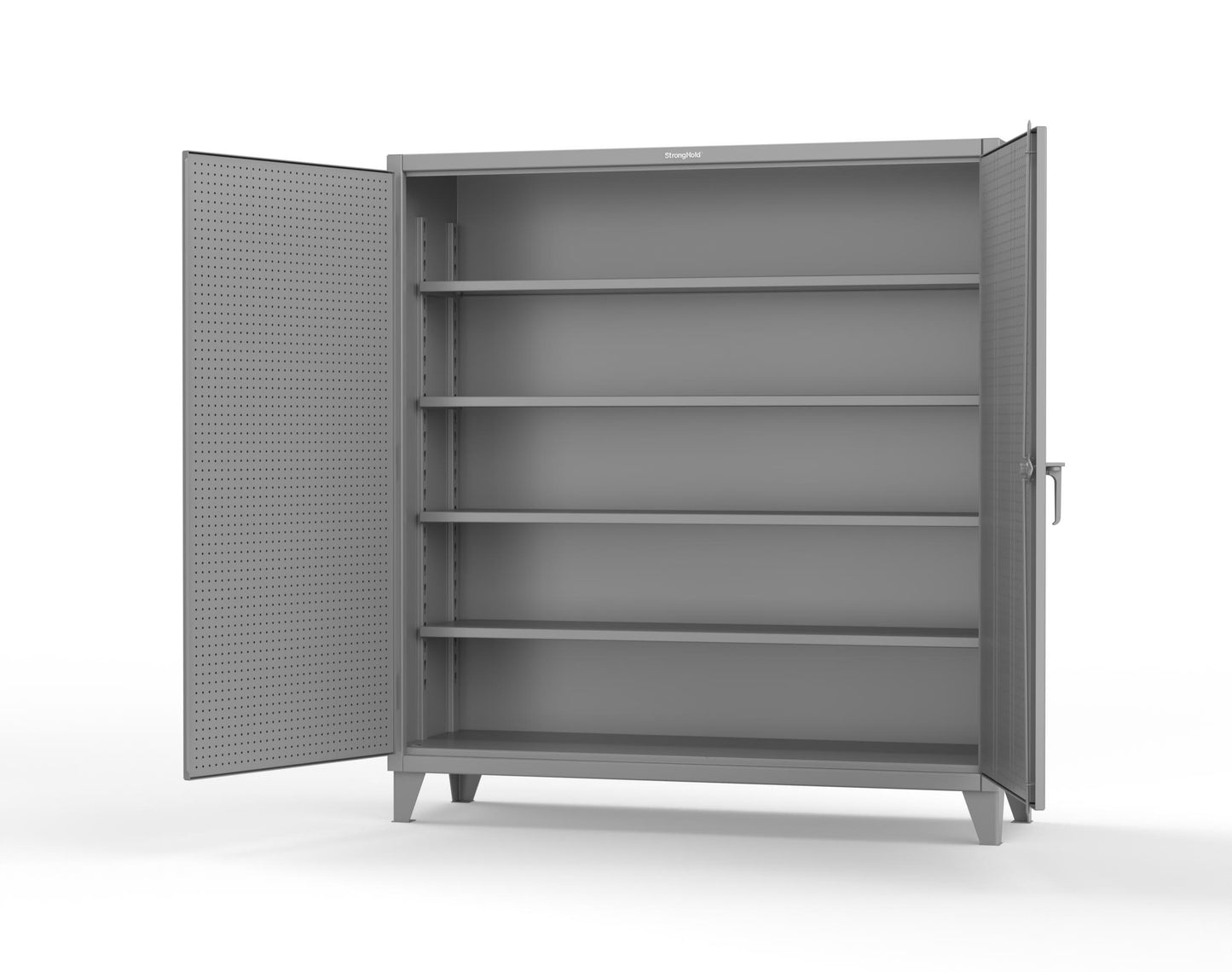 Extreme Duty 12 GA Cabinet with Pegboard Doors, 4 Shelves | 72 In. W x 24 In. D x 78 In. H - 66-PB-244-7037