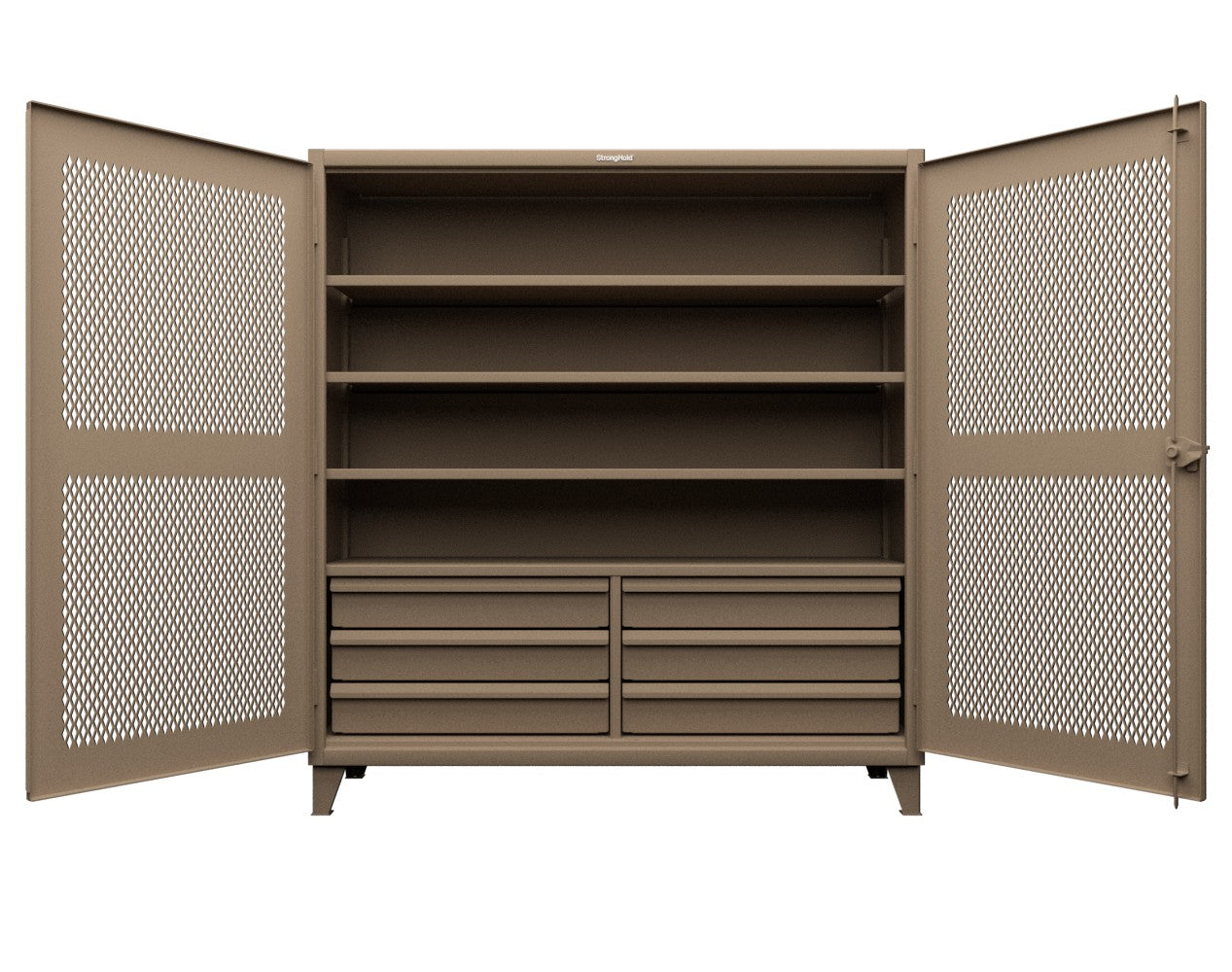 Extreme Duty 12 GA Ventilated (Diamond) Cabinet with 6 Half-Width Drawers, 4 Shelves - 72 In. W x 24 In. D x 78 In. H