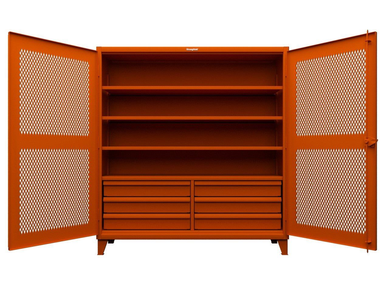 Extreme Duty 12 GA Ventilated (Diamond) Cabinet with 6 Half-Width Drawers, 4 Shelves - 72 In. W x 24 In. D x 78 In. H