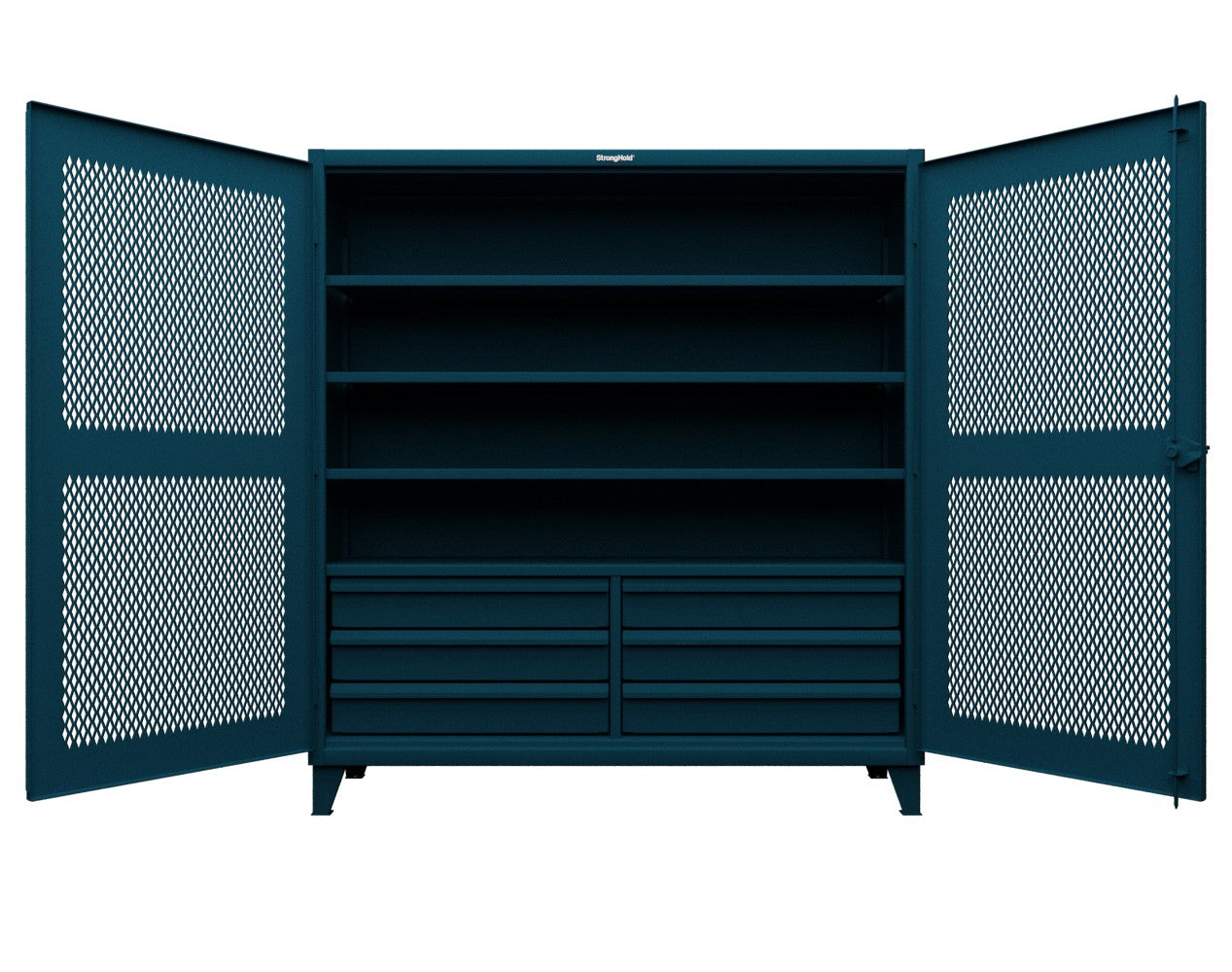 Extreme Duty 12 GA Ventilated (Diamond) Cabinet with 6 Half-Width Drawers, 4 Shelves - 72 In. W x 24 In. D x 78 In. H