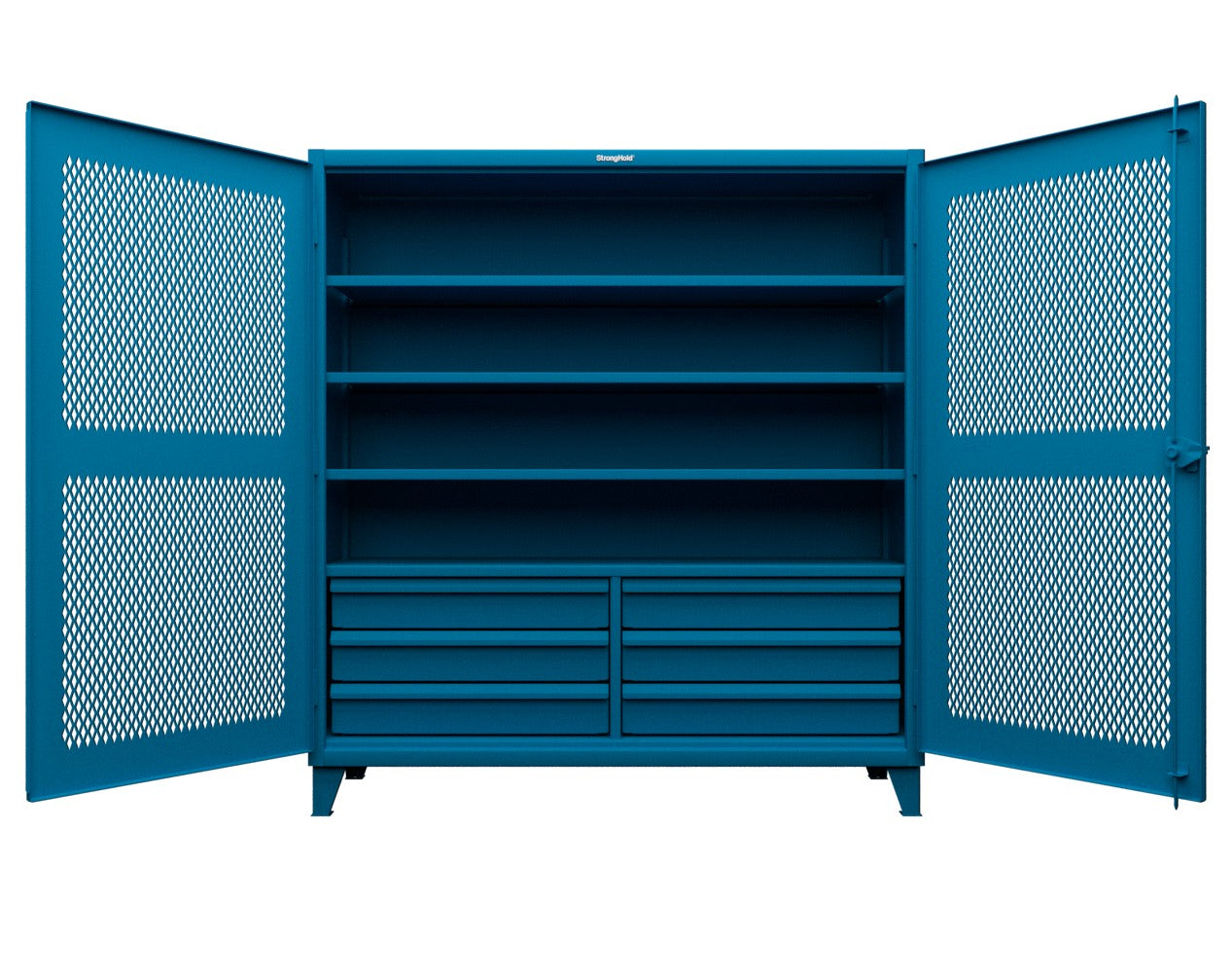 Extreme Duty 12 GA Ventilated (Diamond) Cabinet with 6 Half-Width Drawers, 4 Shelves - 72 In. W x 24 In. D x 78 In. H