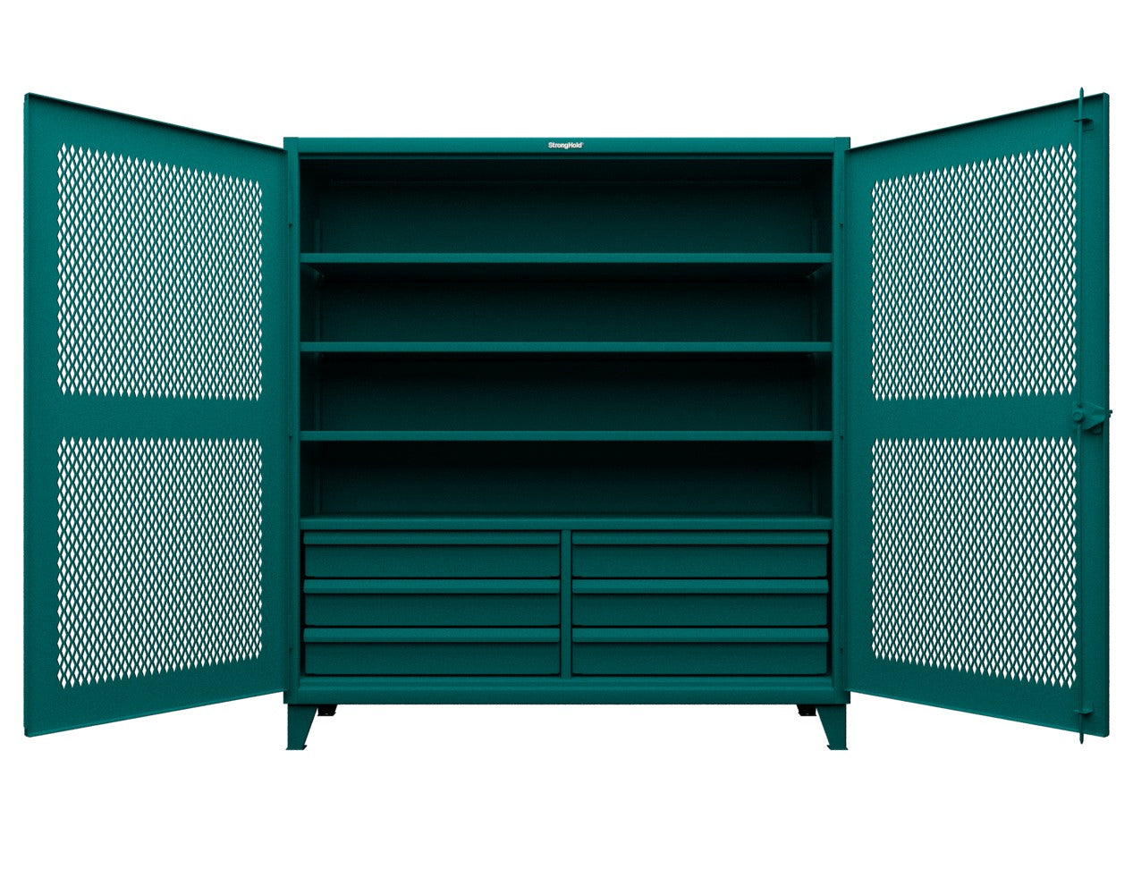 Extreme Duty 12 GA Ventilated (Diamond) Cabinet with 6 Half-Width Drawers, 4 Shelves - 72 In. W x 24 In. D x 78 In. H