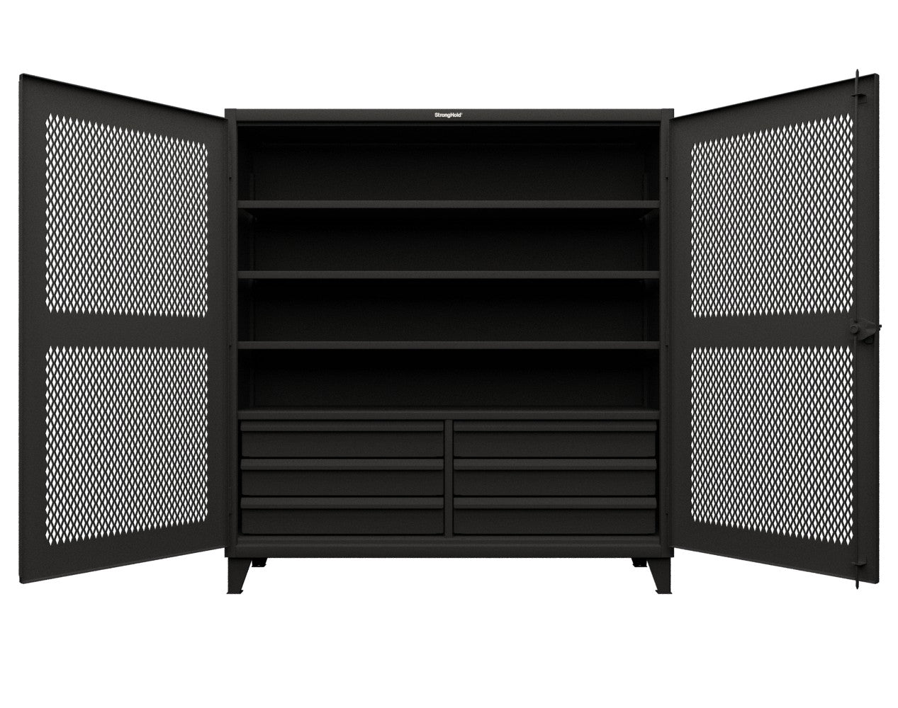 Extreme Duty 12 GA Ventilated (Diamond) Cabinet with 6 Half-Width Drawers, 4 Shelves - 72 In. W x 24 In. D x 78 In. H