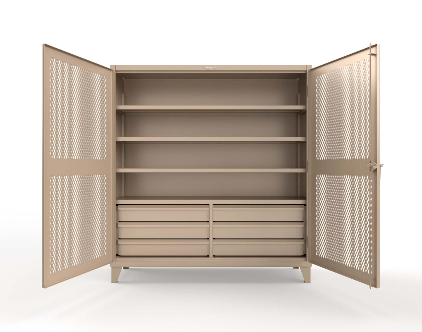 Extreme Duty 12 GA Ventilated (Diamond) Cabinet with 6 Half-Width Drawers, 4 Shelves - 72 In. W x 24 In. D x 78 In. H - 66-V-244-6.5DB-7024-1019