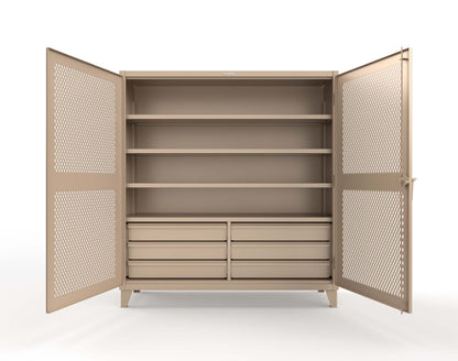 Extreme Duty 12 GA Ventilated (Diamond) Cabinet with 6 Half-Width Drawers, 4 Shelves - 72 In. W x 24 In. D x 78 In. H - 66-V-244-6.5DB-7024-1019
