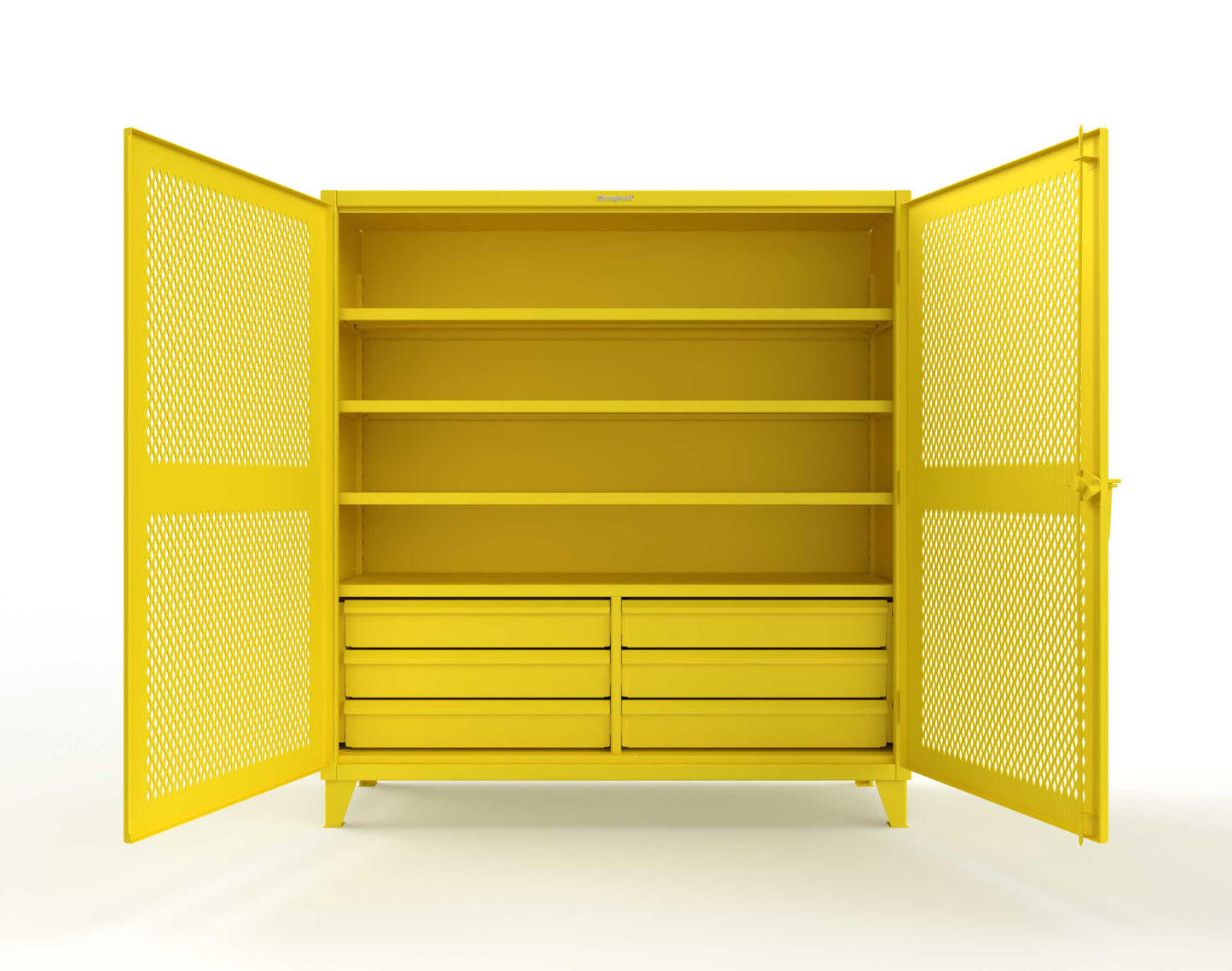 Extreme Duty 12 GA Ventilated (Diamond) Cabinet with 6 Half-Width Drawers, 4 Shelves - 72 In. W x 24 In. D x 78 In. H - 66-V-244-6.5DB-7024-1021