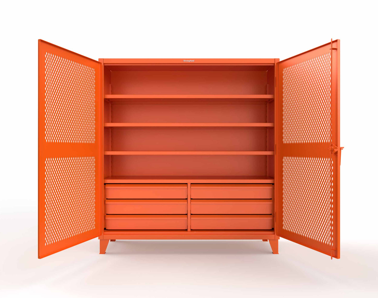 Extreme Duty 12 GA Ventilated (Diamond) Cabinet with 6 Half-Width Drawers, 4 Shelves - 72 In. W x 24 In. D x 78 In. H - 66-V-244-6.5DB-7024-2009