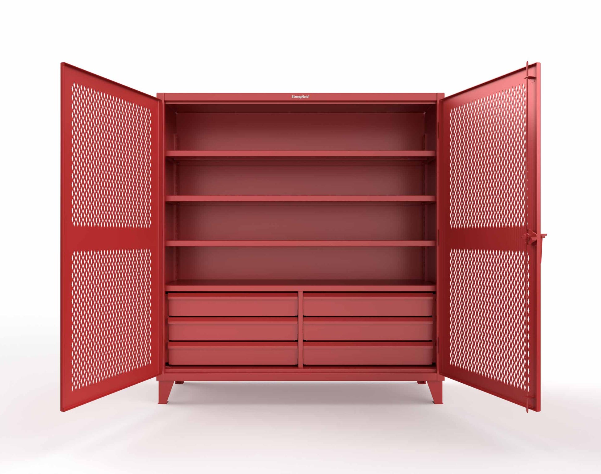 Extreme Duty 12 GA Ventilated (Diamond) Cabinet with 6 Half-Width Drawers, 4 Shelves - 72 In. W x 24 In. D x 78 In. H - 66-V-244-6.5DB-7024-3001