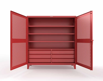 Extreme Duty 12 GA Ventilated (Diamond) Cabinet with 6 Half-Width Drawers, 4 Shelves - 72 In. W x 24 In. D x 78 In. H - 66-V-244-6.5DB-7024-3001