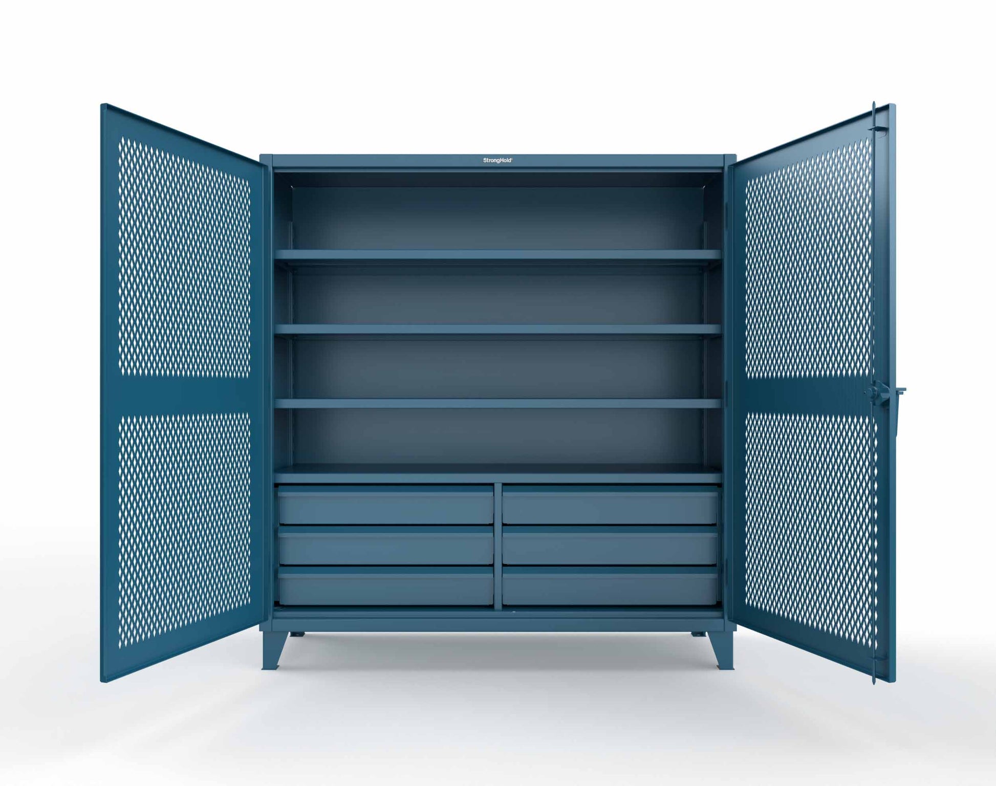 Extreme Duty 12 GA Ventilated (Diamond) Cabinet with 6 Half-Width Drawers, 4 Shelves - 72 In. W x 24 In. D x 78 In. H - 66-V-244-6.5DB-7024-5001