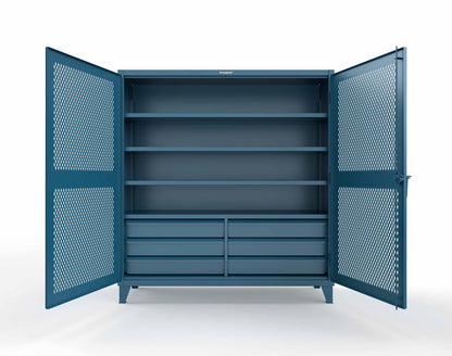 Extreme Duty 12 GA Ventilated (Diamond) Cabinet with 6 Half-Width Drawers, 4 Shelves - 72 In. W x 24 In. D x 78 In. H - 66-V-244-6.5DB-7024-5001