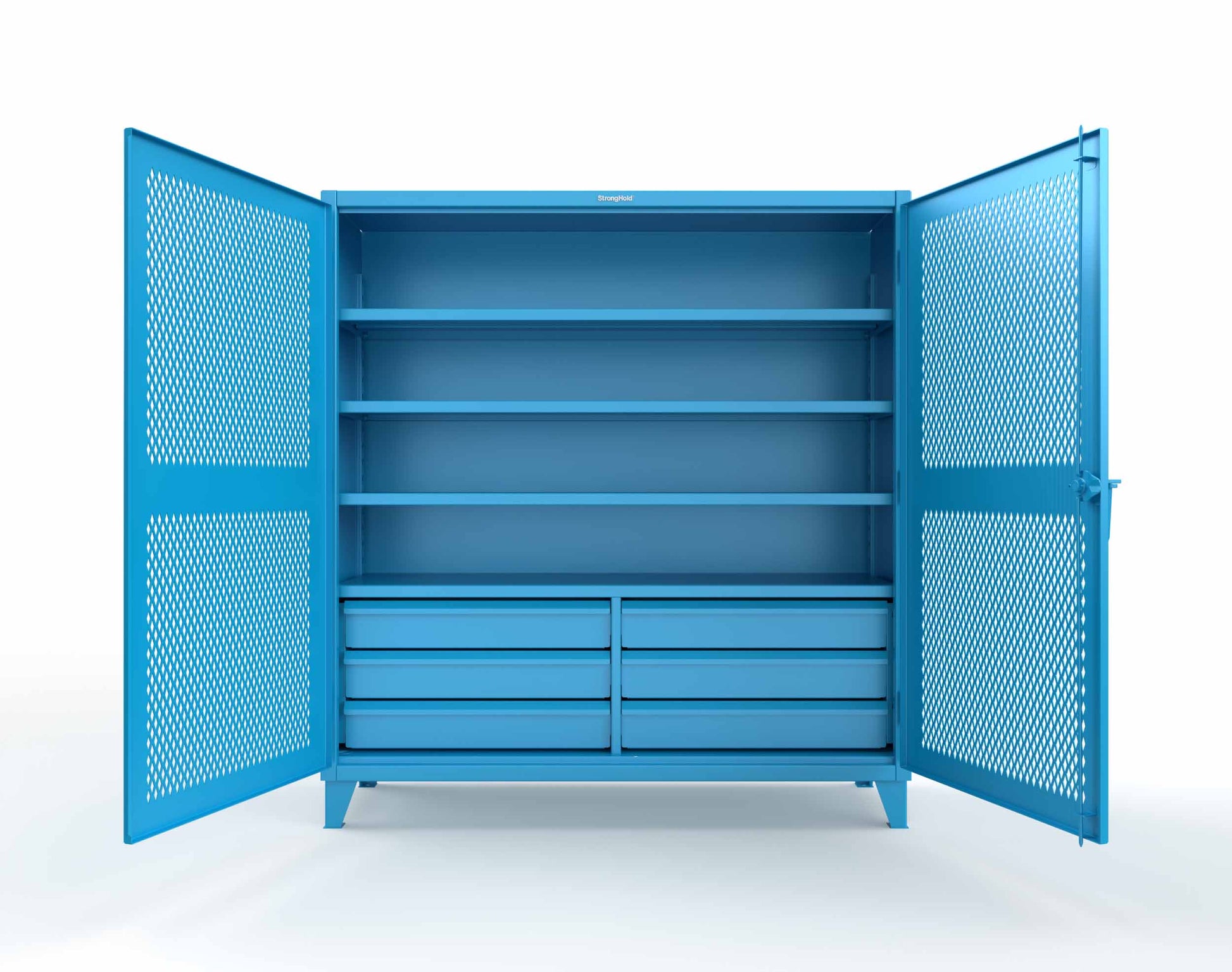 Extreme Duty 12 GA Ventilated (Diamond) Cabinet with 6 Half-Width Drawers, 4 Shelves - 72 In. W x 24 In. D x 78 In. H - 66-V-244-6.5DB-7024-5012