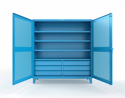 Extreme Duty 12 GA Ventilated (Diamond) Cabinet with 6 Half-Width Drawers, 4 Shelves - 72 In. W x 24 In. D x 78 In. H - 66-V-244-6.5DB-7024-5012
