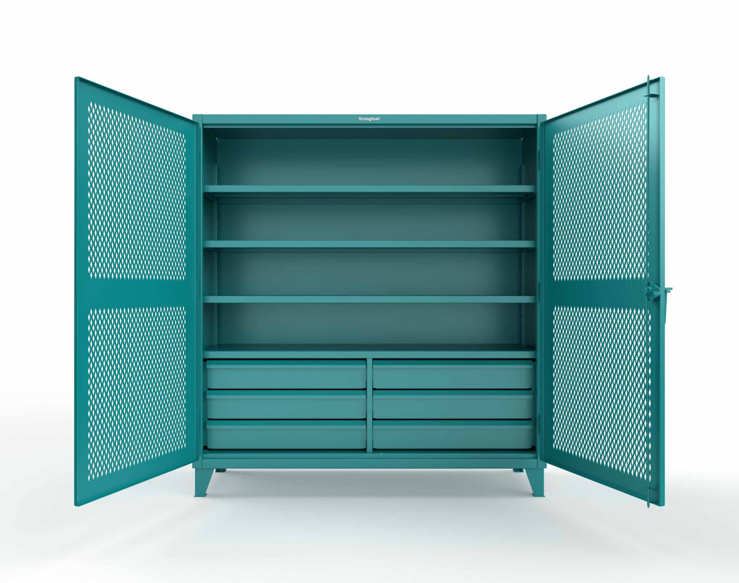 Extreme Duty 12 GA Ventilated (Diamond) Cabinet with 6 Half-Width Drawers, 4 Shelves - 72 In. W x 24 In. D x 78 In. H - 66-V-244-6.5DB-7024-5021