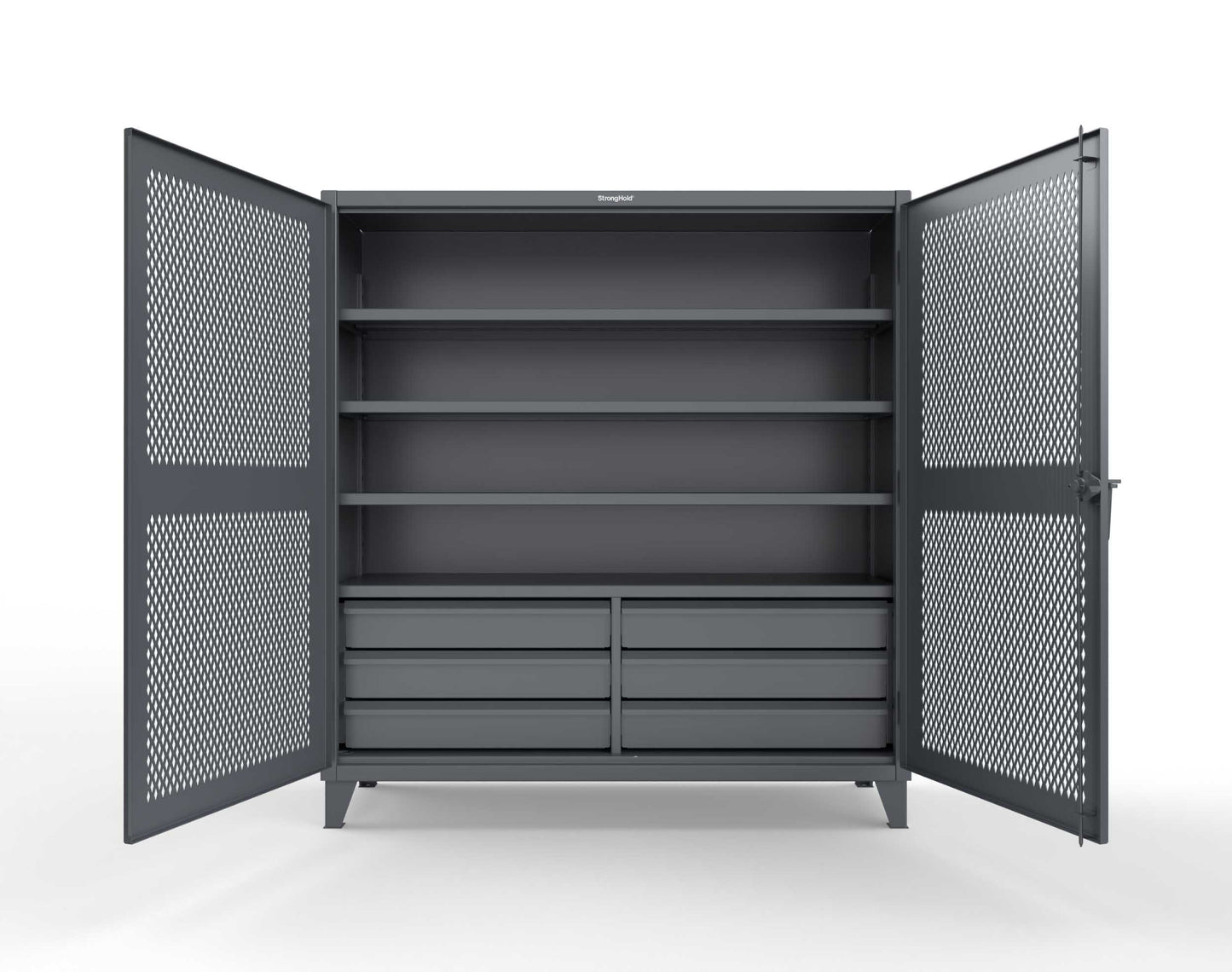 Extreme Duty 12 GA Ventilated (Diamond) Cabinet with 6 Half-Width Drawers, 4 Shelves - 72 In. W x 24 In. D x 78 In. H - 66-V-244-6.5DB-7024-7024