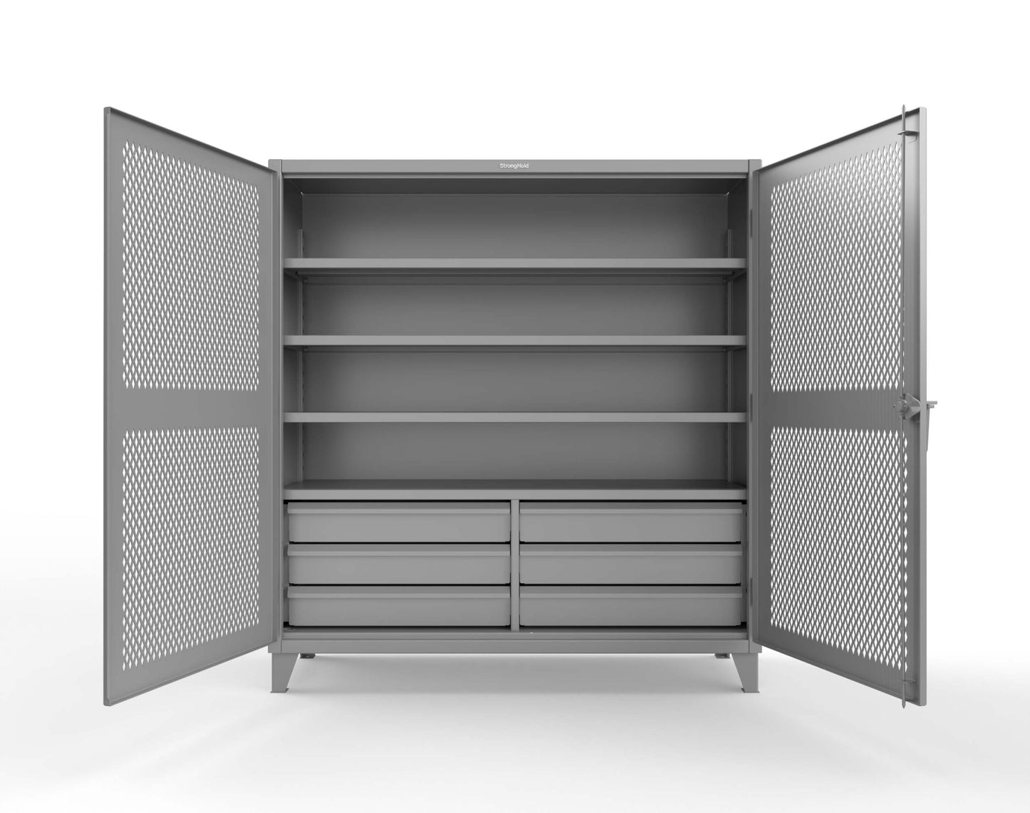 Extreme Duty 12 GA Ventilated (Diamond) Cabinet with 6 Half-Width Drawers, 4 Shelves - 72 In. W x 24 In. D x 78 In. H - 66-V-244-6.5DB-7024-7037