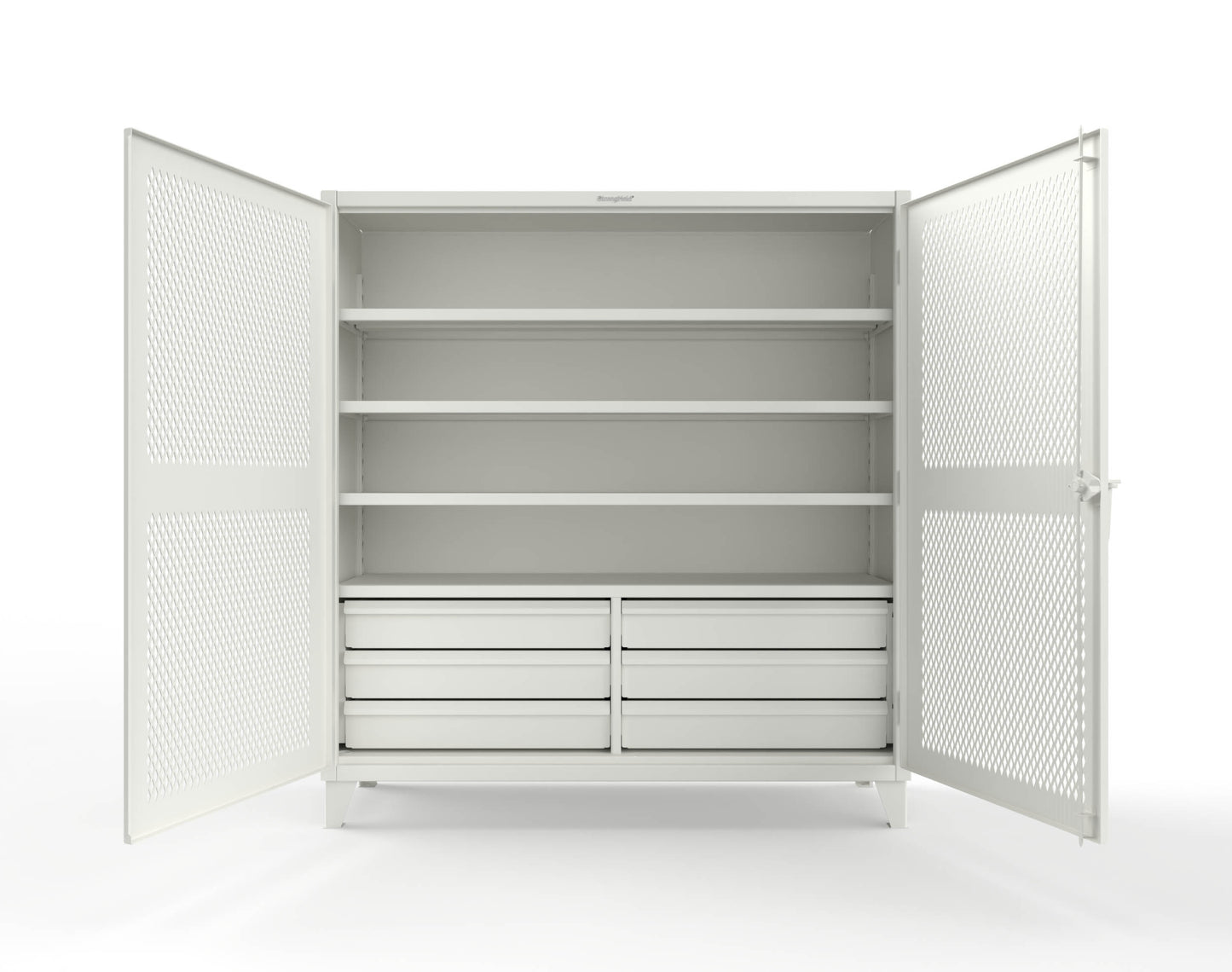 Extreme Duty 12 GA Ventilated (Diamond) Cabinet with 6 Half-Width Drawers, 4 Shelves - 72 In. W x 24 In. D x 78 In. H - 66-V-244-6.5DB-7024-9003