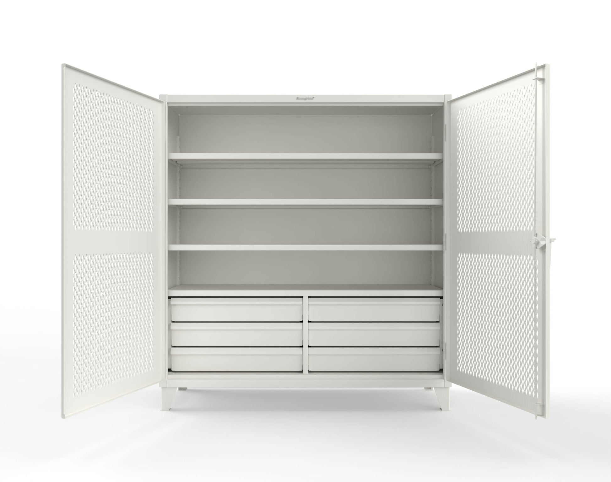 Extreme Duty 12 GA Ventilated (Diamond) Cabinet with 6 Half-Width Drawers, 4 Shelves - 72 In. W x 24 In. D x 78 In. H - 66-V-244-6.5DB-7024-9003