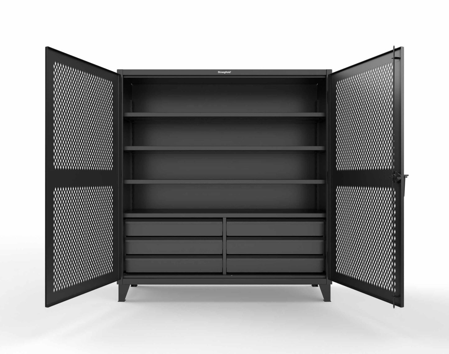 Extreme Duty 12 GA Ventilated (Diamond) Cabinet with 6 Half-Width Drawers, 4 Shelves - 72 In. W x 24 In. D x 78 In. H - 66-V-244-6.5DB-7024-9005