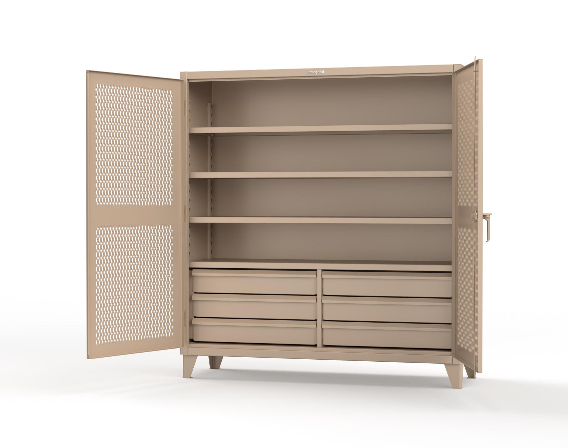 Extreme Duty 12 GA Ventilated (Diamond) Cabinet with 6 Half-Width Drawers, 4 Shelves - 72 In. W x 24 In. D x 78 In. H - 66-V-244-6.5DB-7024-1019