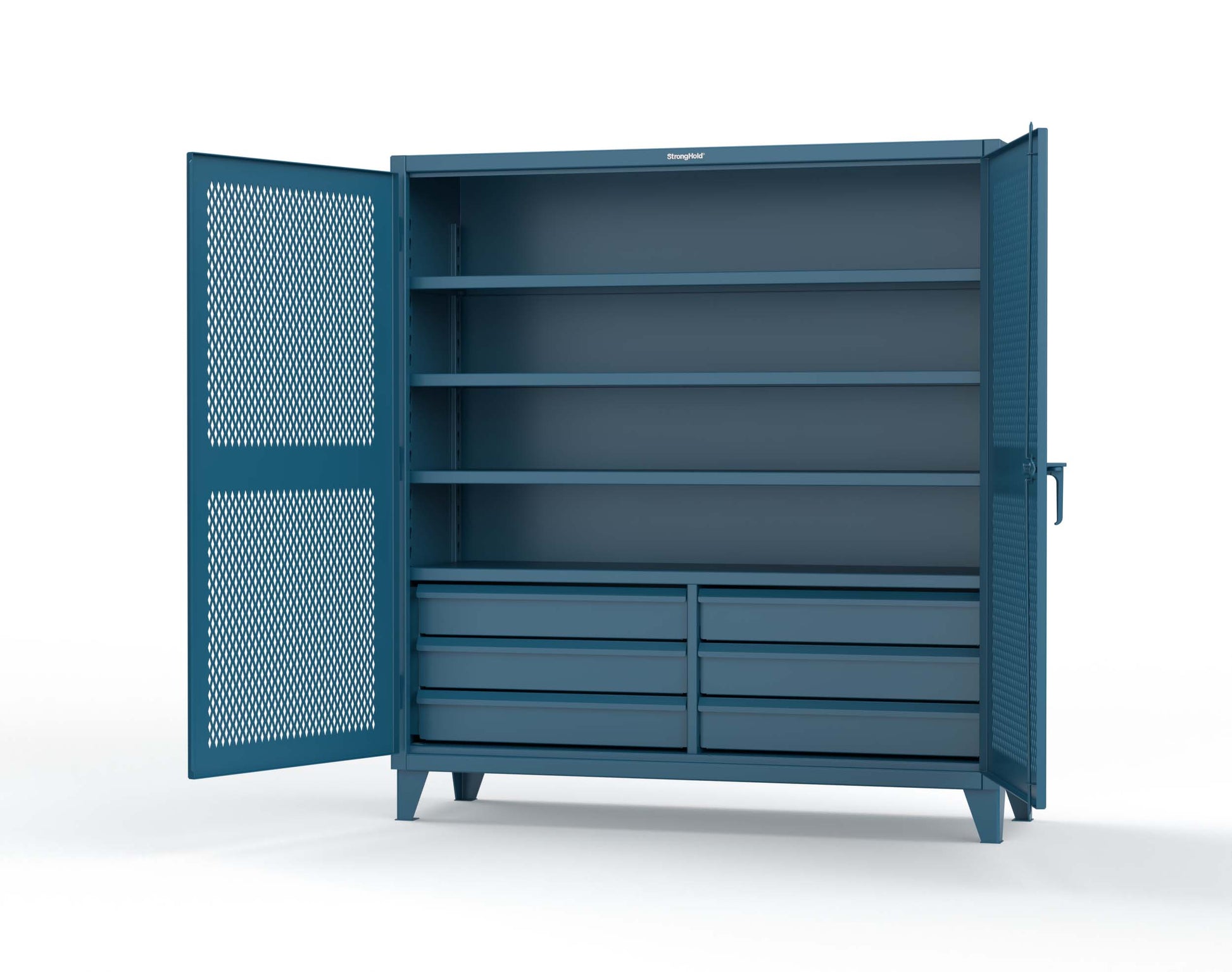 Extreme Duty 12 GA Ventilated (Diamond) Cabinet with 6 Half-Width Drawers, 4 Shelves - 72 In. W x 24 In. D x 78 In. H - 66-V-244-6.5DB-7024-5001