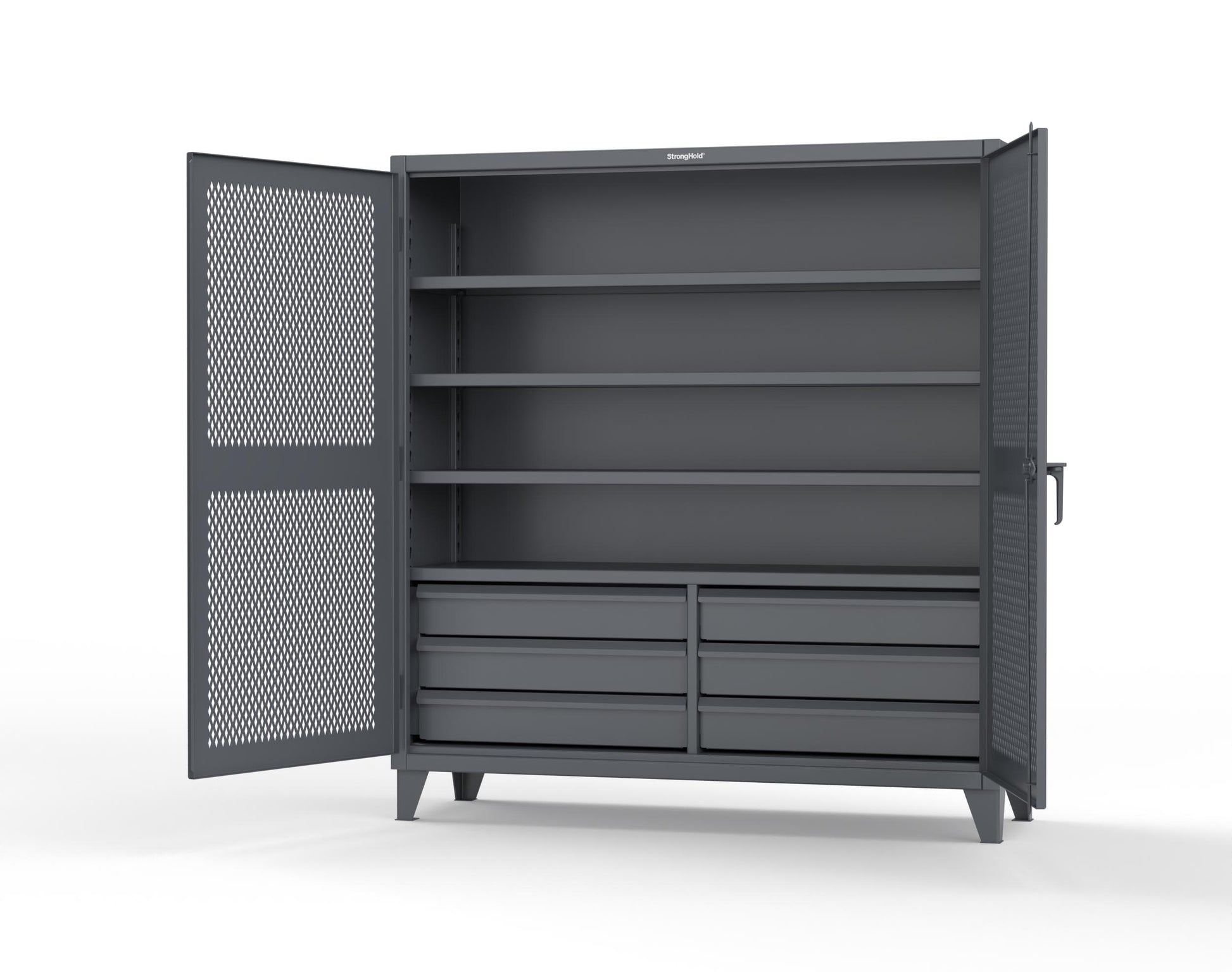 Extreme Duty 12 GA Ventilated (Diamond) Cabinet with 6 Half-Width Drawers, 4 Shelves - 72 In. W x 24 In. D x 78 In. H - 66-V-244-6.5DB-7024-7024