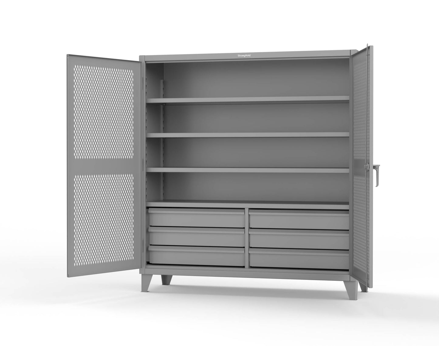 Extreme Duty 12 GA Ventilated (Diamond) Cabinet with 6 Half-Width Drawers, 4 Shelves - 72 In. W x 24 In. D x 78 In. H - 66-V-244-6.5DB-7024-7037