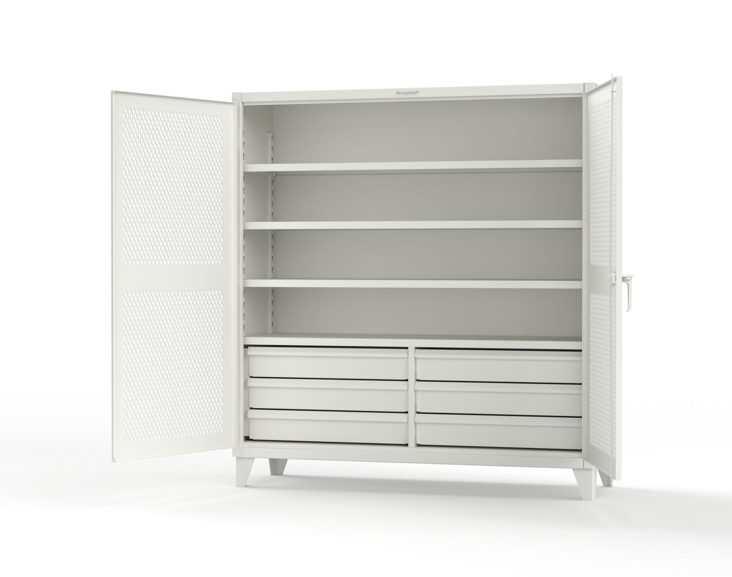 Extreme Duty 12 GA Ventilated (Diamond) Cabinet with 6 Half-Width Drawers, 4 Shelves - 72 In. W x 24 In. D x 78 In. H - 66-V-244-6.5DB-7024-9003