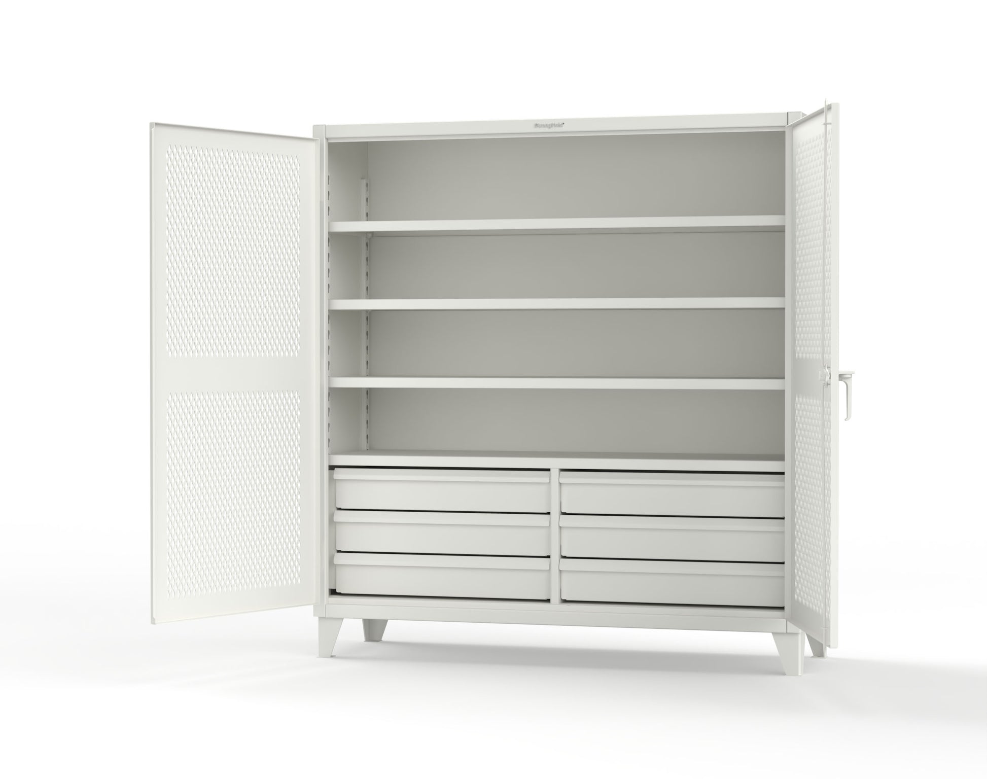 Extreme Duty 12 GA Ventilated (Diamond) Cabinet with 6 Half-Width Drawers, 4 Shelves - 72 In. W x 24 In. D x 78 In. H - 66-V-244-6.5DB-7024-9003