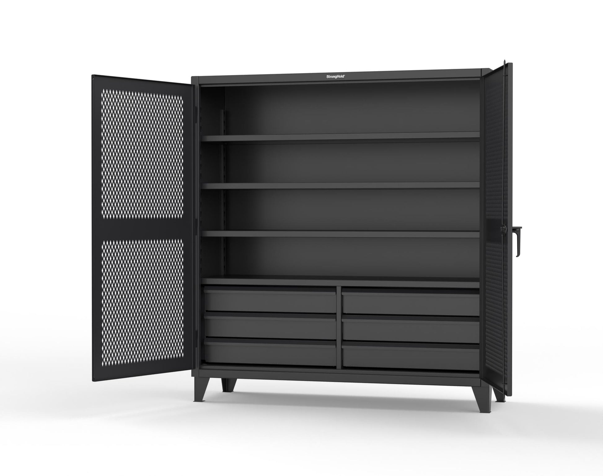Extreme Duty 12 GA Ventilated (Diamond) Cabinet with 6 Half-Width Drawers, 4 Shelves - 72 In. W x 24 In. D x 78 In. H - 66-V-244-6.5DB-7024-9005