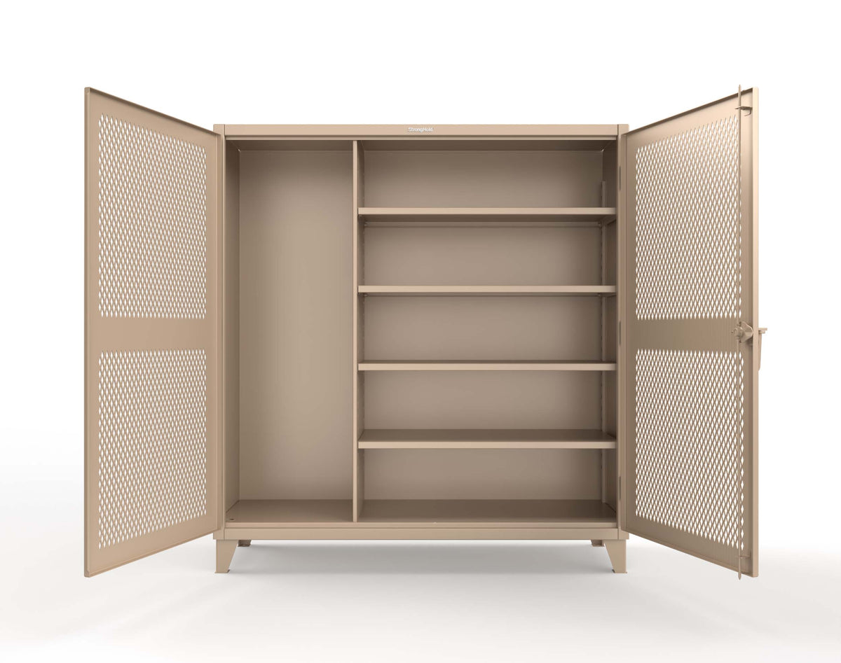 Extreme Duty 12 GA Janitorial Ventilated (Diamond) Cabinet with 4 Shelves - 72 In. W x 24 In. D x 78 In. H - 66-V-BC-244-1019