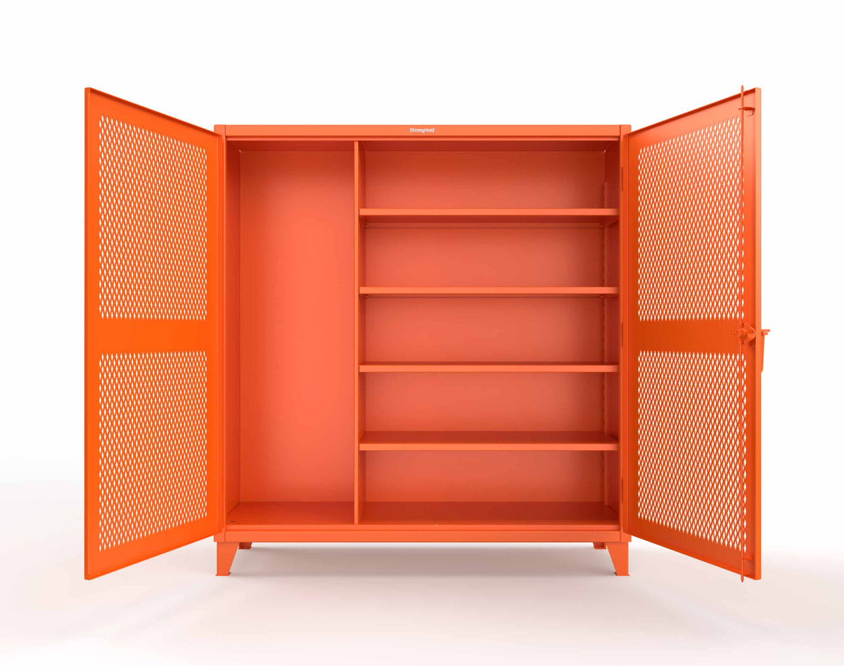 Extreme Duty 12 GA Janitorial Ventilated (Diamond) Cabinet with 4 Shelves - 72 In. W x 24 In. D x 78 In. H - 66-V-BC-244-2004