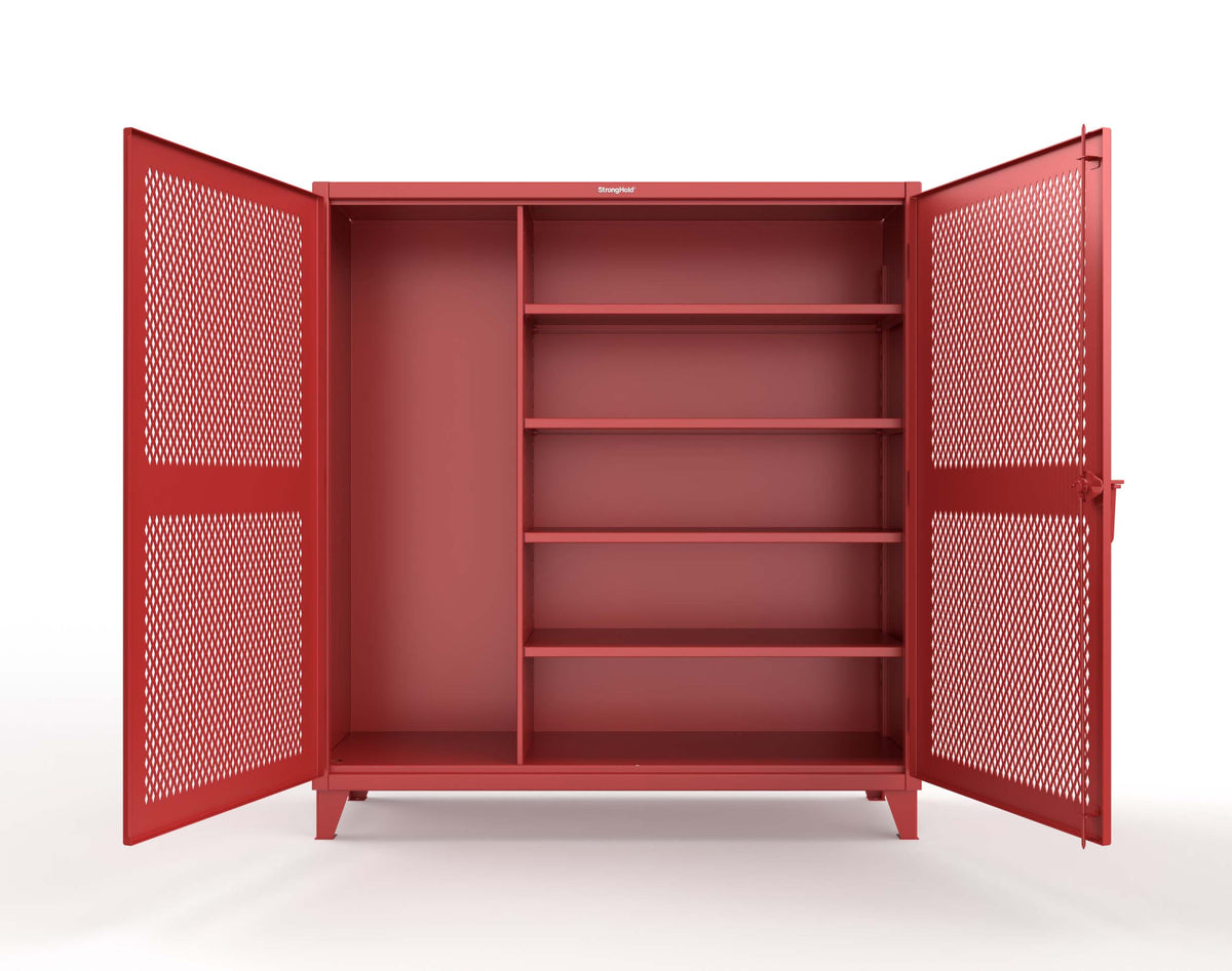 Extreme Duty 12 GA Janitorial Ventilated (Diamond) Cabinet with 4 Shelves - 72 In. W x 24 In. D x 78 In. H - 66-V-BC-244-3001