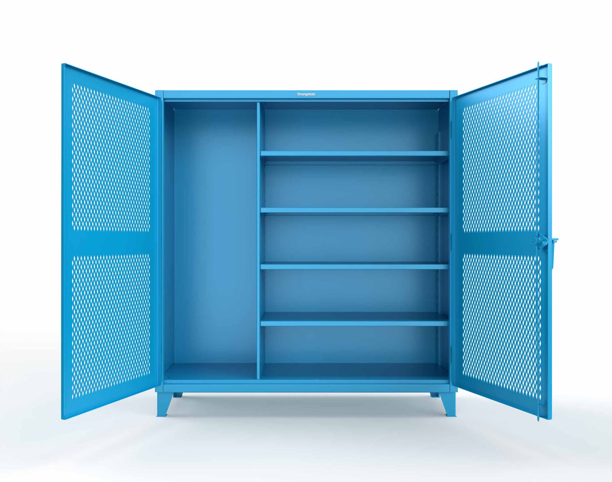 Extreme Duty 12 GA Janitorial Ventilated (Diamond) Cabinet with 4 Shelves - 72 In. W x 24 In. D x 78 In. H - 66-V-BC-244-5012
