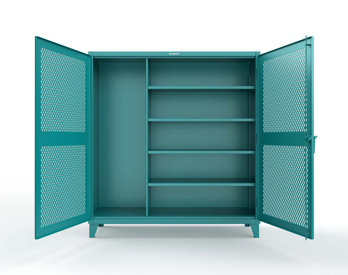 Extreme Duty 12 GA Janitorial Ventilated (Diamond) Cabinet with 4 Shelves - 72 In. W x 24 In. D x 78 In. H - 66-V-BC-244-5021