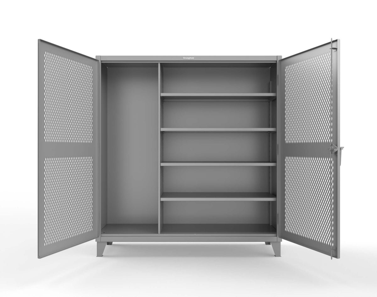 Extreme Duty 12 GA Janitorial Ventilated (Diamond) Cabinet with 4 Shelves - 72 In. W x 24 In. D x 78 In. H - 66-V-BC-244-7037