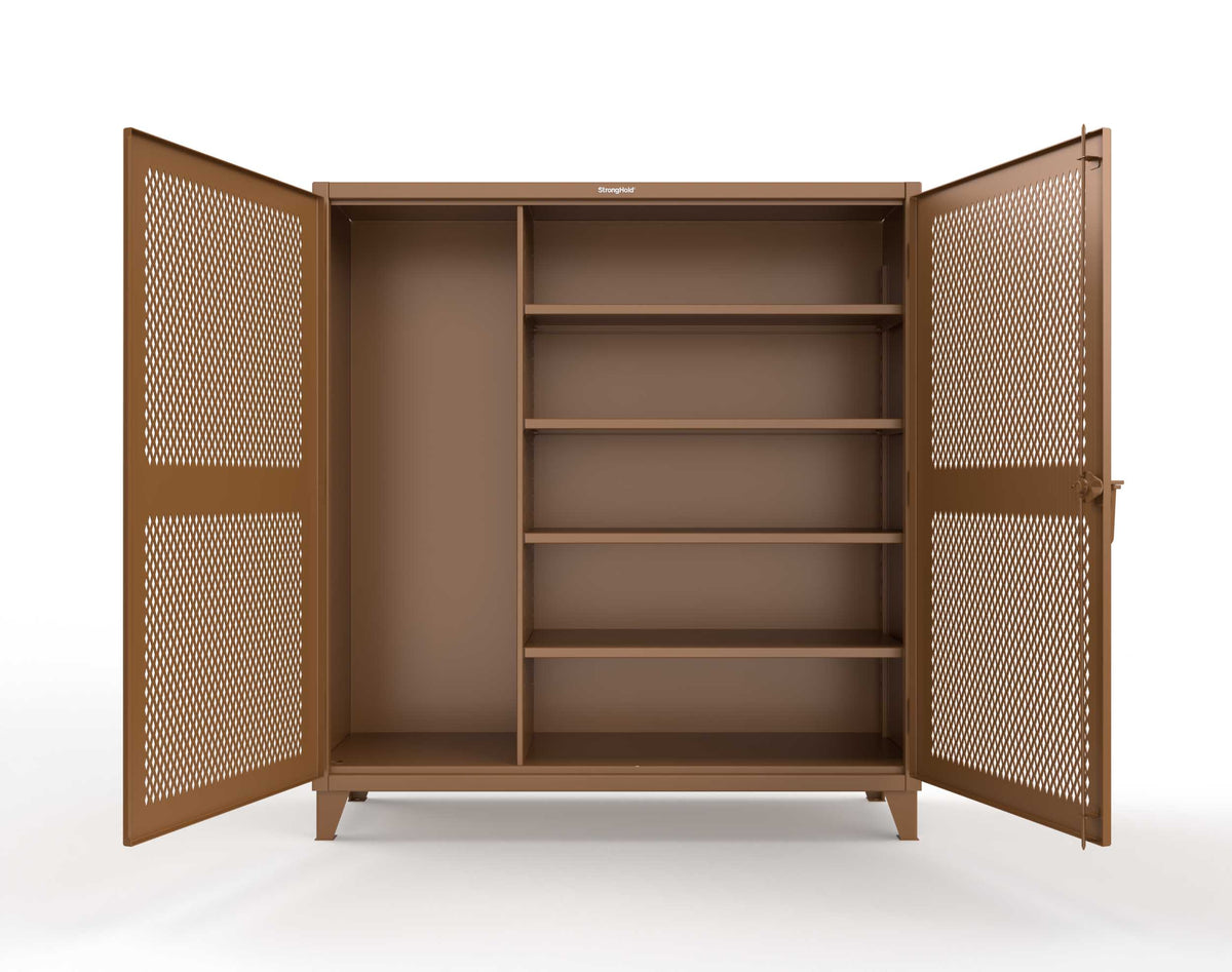 Extreme Duty 12 GA Janitorial Ventilated (Diamond) Cabinet with 4 Shelves - 72 In. W x 24 In. D x 78 In. H - 66-V-BC-244-8025