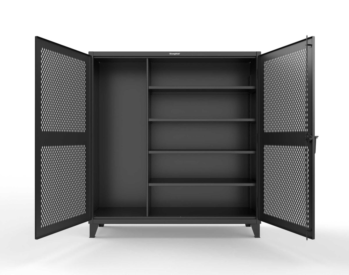 Extreme Duty 12 GA Janitorial Ventilated (Diamond) Cabinet with 4 Shelves - 72 In. W x 24 In. D x 78 In. H - 66-V-BC-244-9005