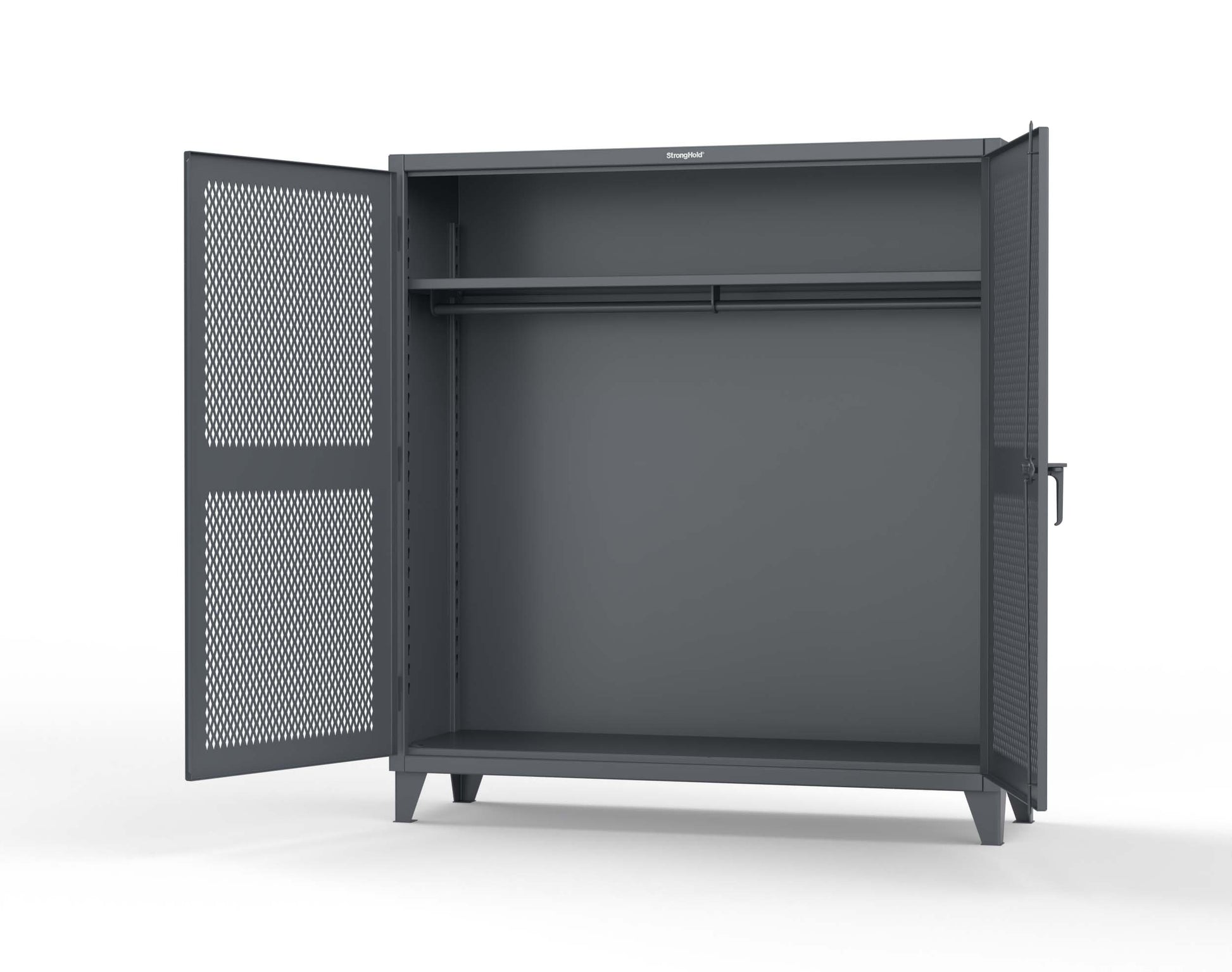 Extreme Duty 12 GA Ventilated (Diamond) Uniform Cabinet with Hanger Rod, 1 Shelf - 72 In. W x 24 In. D x 78 In. H - 66-V-WR-241-7024
