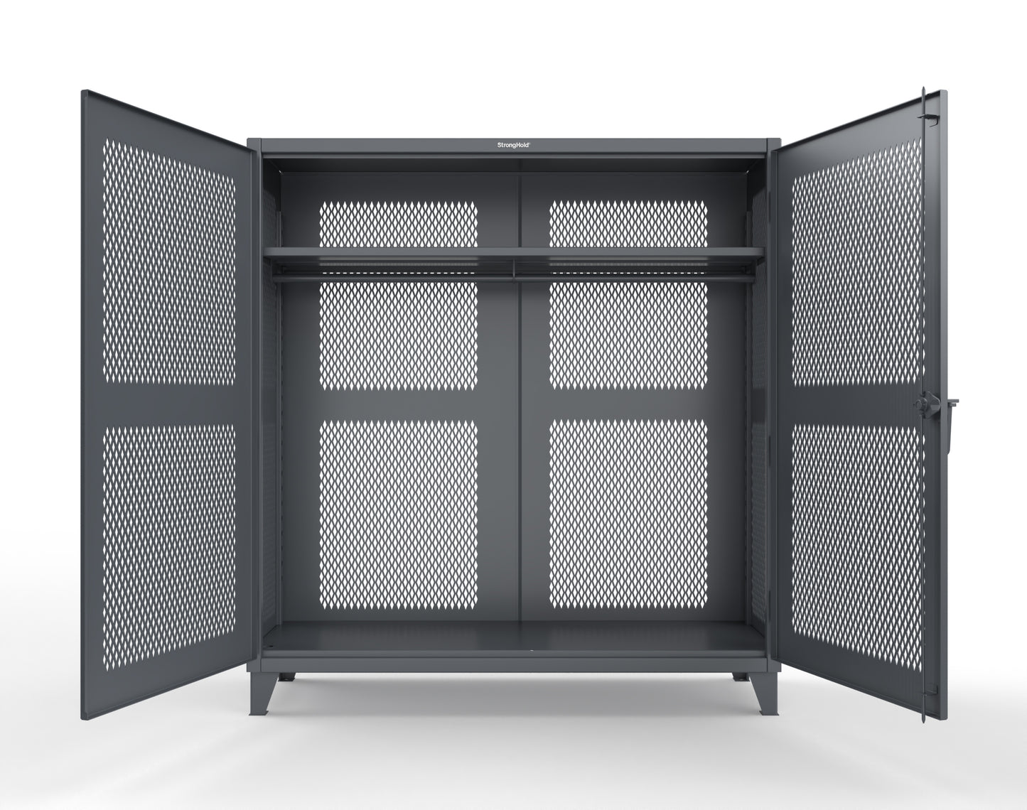 Extreme Duty 12 GA Fully-Ventilated Uniform Cabinet with Hanger Rod, 1 Shelf - 72 In. W x 24 In. D x 78 In. H - 66-VBS-241WR-7024
