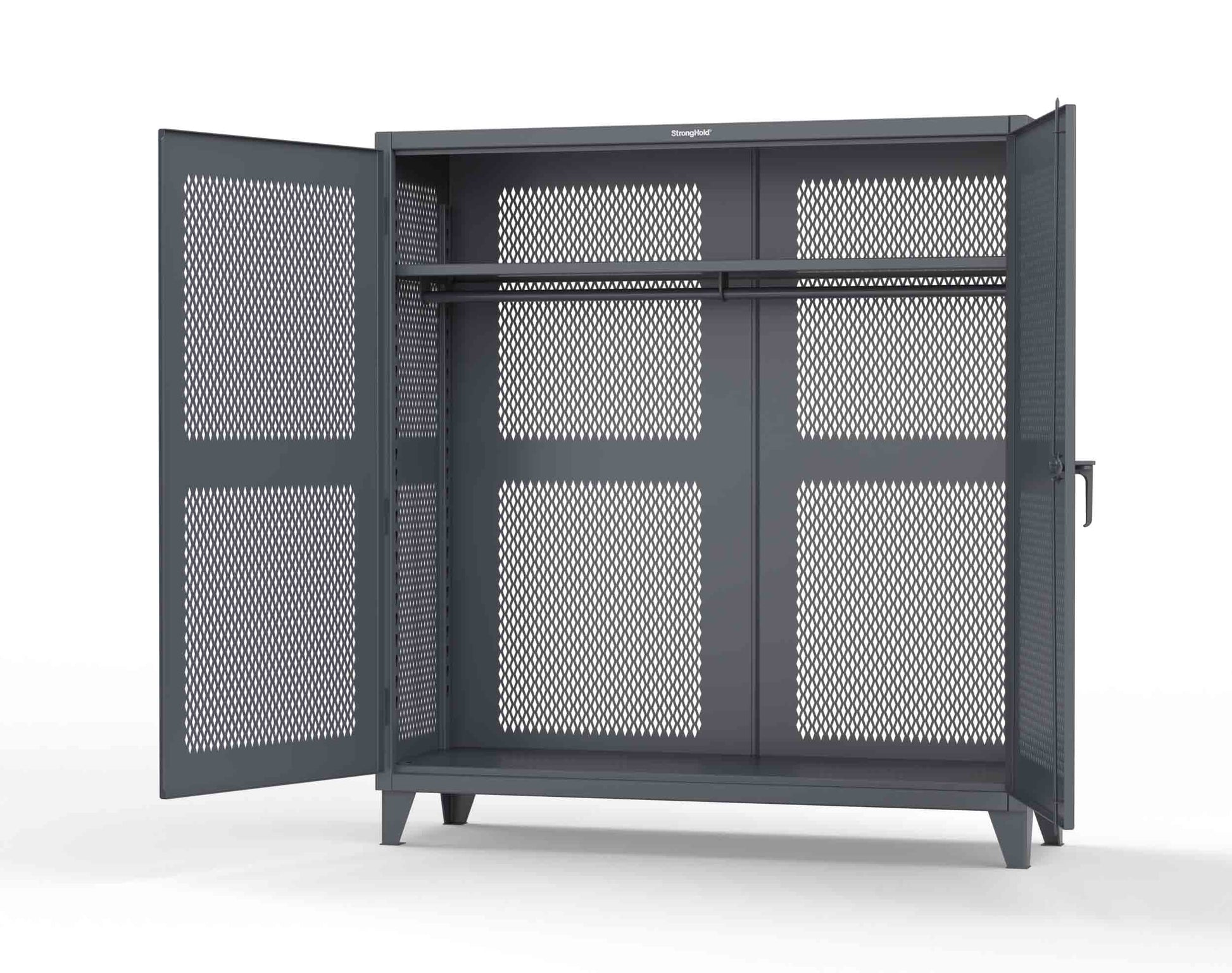 Extreme Duty 12 GA Fully-Ventilated Uniform Cabinet with Hanger Rod, 1 Shelf - 72 In. W x 24 In. D x 78 In. H - 66-VBS-241WR-7024