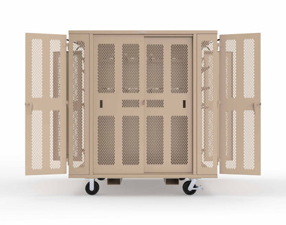 Extreme Duty Mobile Rigging Cabinet with 2 sets of 2 Ventilated Sliding Doors and 2 sets of 2 Ventilated Swing Doors with Short and Long Hangers - 86 in. W x 50 in. D x 100 in. H - 7.27.6-4V-500-2SLD-2ED-40SH-16LH-FLP-CA-1019
