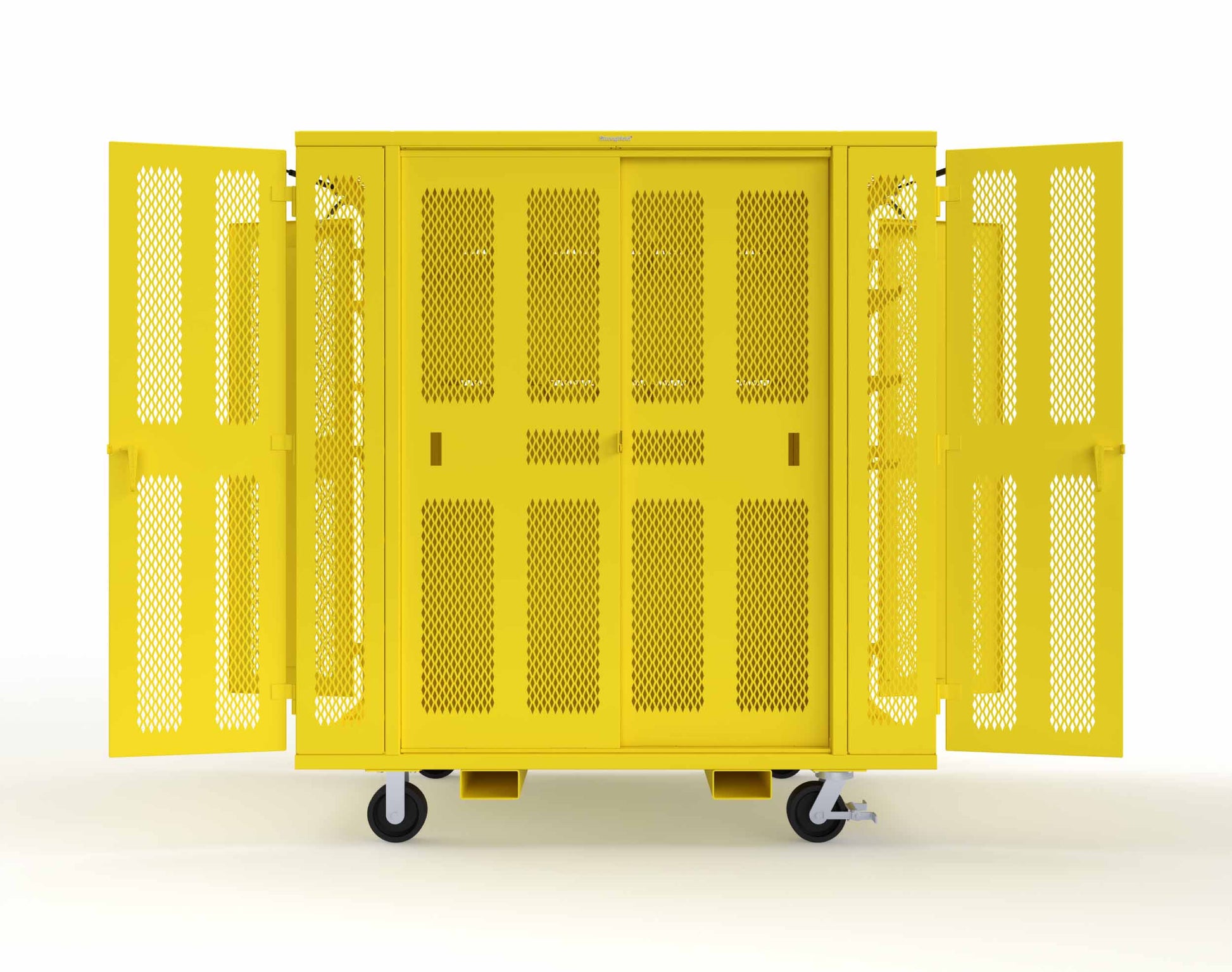 Extreme Duty Mobile Rigging Cabinet with 2 sets of 2 Ventilated Sliding Doors and 2 sets of 2 Ventilated Swing Doors with Short and Long Hangers - 86 in. W x 50 in. D x 100 in. H - 7.27.6-4V-500-2SLD-2ED-40SH-16LH-FLP-CA-1021