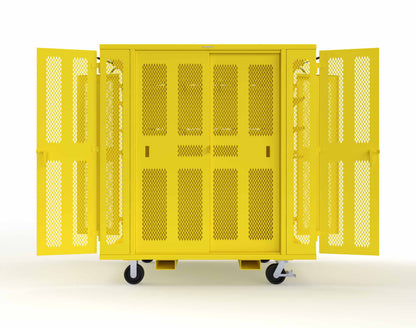 Extreme Duty Mobile Rigging Cabinet with 2 sets of 2 Ventilated Sliding Doors and 2 sets of 2 Ventilated Swing Doors with Short and Long Hangers - 86 in. W x 50 in. D x 100 in. H - 7.27.6-4V-500-2SLD-2ED-40SH-16LH-FLP-CA-1021