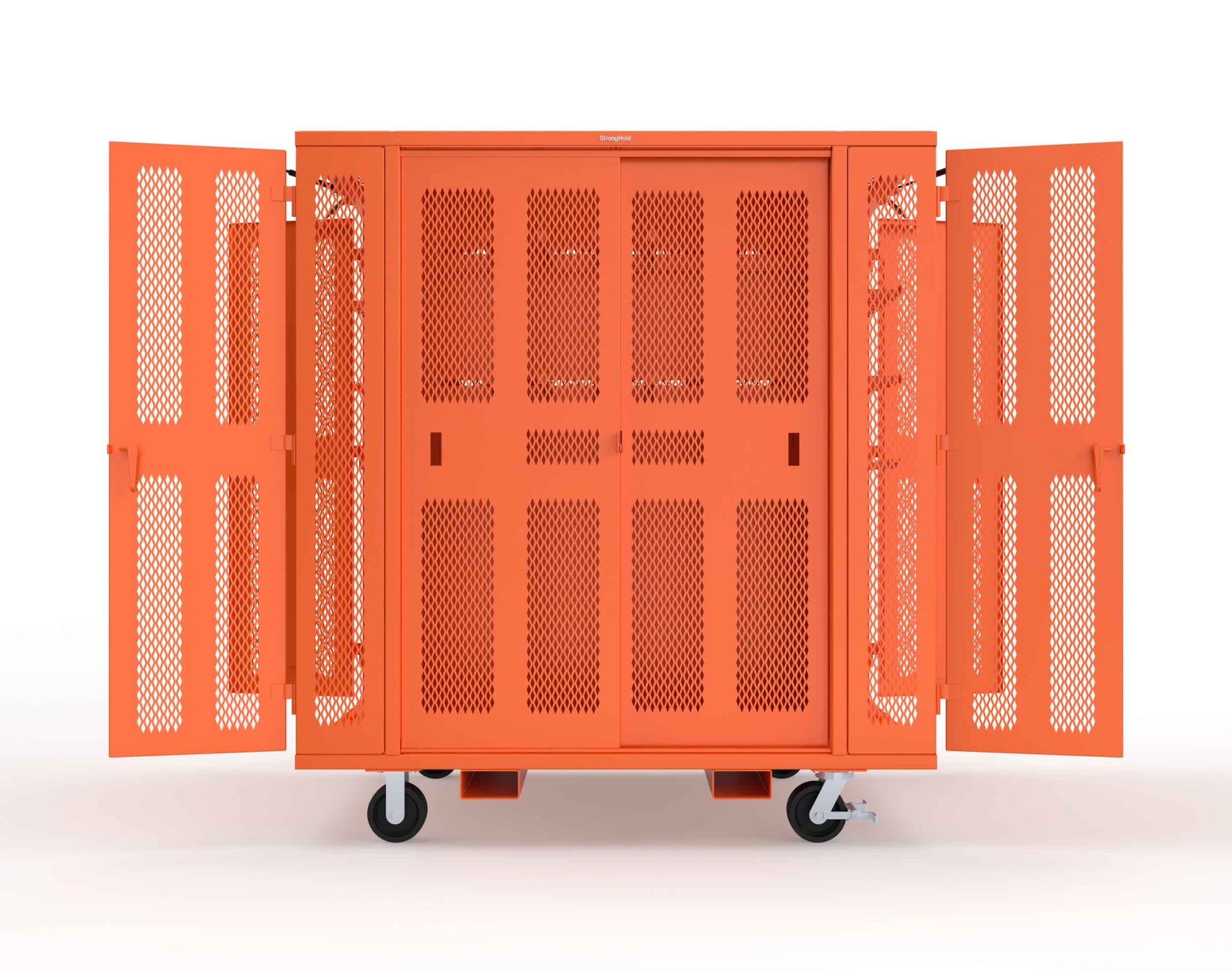 Extreme Duty Mobile Rigging Cabinet with 2 sets of 2 Ventilated Sliding Doors and 2 sets of 2 Ventilated Swing Doors with Short and Long Hangers - 86 in. W x 50 in. D x 100 in. H - 7.27.6-4V-500-2SLD-2ED-40SH-16LH-FLP-CA-2009