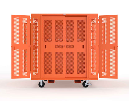 Extreme Duty Mobile Rigging Cabinet with 2 sets of 2 Ventilated Sliding Doors and 2 sets of 2 Ventilated Swing Doors with Short and Long Hangers - 86 in. W x 50 in. D x 100 in. H - 7.27.6-4V-500-2SLD-2ED-40SH-16LH-FLP-CA-2009