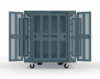 Extreme Duty Mobile Rigging Cabinet with 2 sets of 2 Ventilated Sliding Doors and 2 sets of 2 Ventilated Swing Doors with Short and Long Hangers - 86 in. W x 50 in. D x 100 in. H - 7.27.6-4V-500-2SLD-2ED-40SH-16LH-FLP-CA-5001