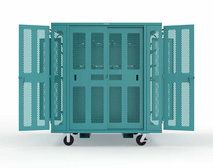 Extreme Duty Mobile Rigging Cabinet with 2 sets of 2 Ventilated Sliding Doors and 2 sets of 2 Ventilated Swing Doors with Short and Long Hangers - 86 in. W x 50 in. D x 100 in. H - 7.27.6-4V-500-2SLD-2ED-40SH-16LH-FLP-CA-5021