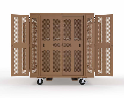 Extreme Duty Mobile Rigging Cabinet with 2 sets of 2 Ventilated Sliding Doors and 2 sets of 2 Ventilated Swing Doors with Short and Long Hangers - 86 in. W x 50 in. D x 100 in. H - 7.27.6-4V-500-2SLD-2ED-40SH-16LH-FLP-CA-8008
